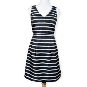 J. Crew Factory Metallic Jacquard Stripe Sleeveless Dress Pockets Black Silver